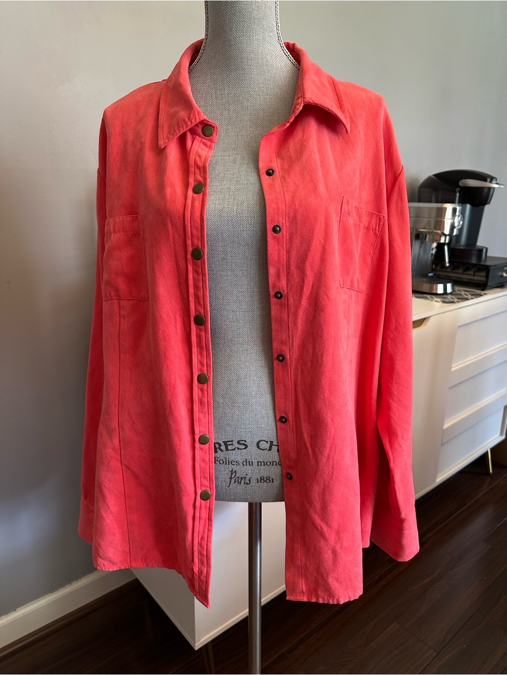 Cato Coral Pink Faux Suede Button Down Shacket Shirt Jacket Size 22/24W